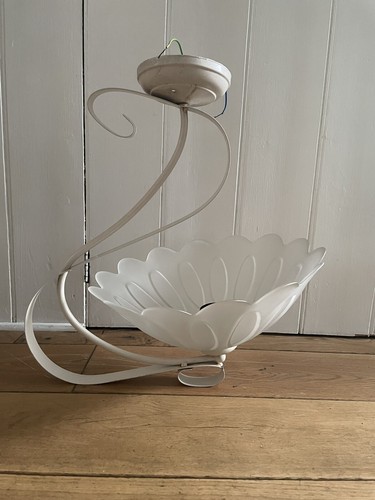 Iluminación de pola vintage vidrio esmerilado y metal blanco con forma de flor accesorio de luz - Imagen 2 de 19