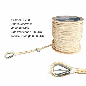 3-4-039-039-x-300FT-Double-Braid-Nylon-Anchor-Line-w-Stainless-Steel-Thimble-White-Gold