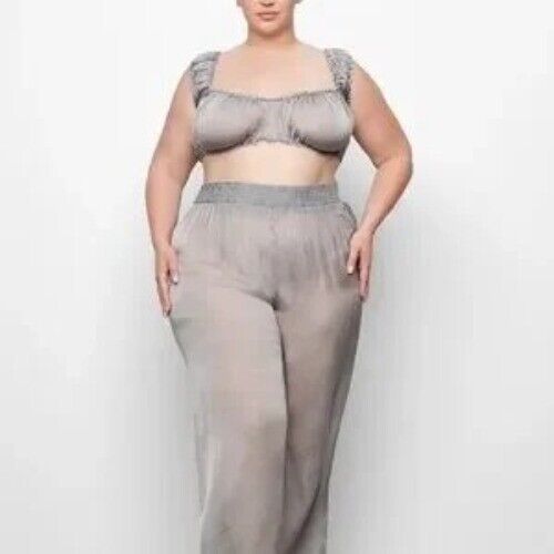 SKIMS Romance Chiffon Seide gesmokte Hose anthrazit XXS - Bild 2 von 10