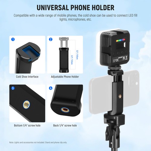 NEEWER 18.3"-61" Telescopic Portable Cellphone Tripod Stand with Phone Holder - Picture 6 of 8