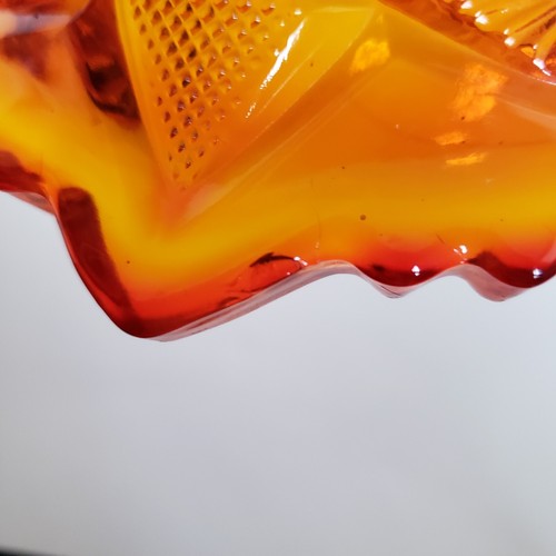 L E Smith Amberina Nortec Glass Vase 9" Ohio Star Sawtooth Red Orange Yellow - Picture 18 of 21