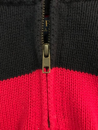 Boys Red and Navy Polo Ralph Lauren Striped Half Zip Sweater – M (10-12) - Picture 5 of 8