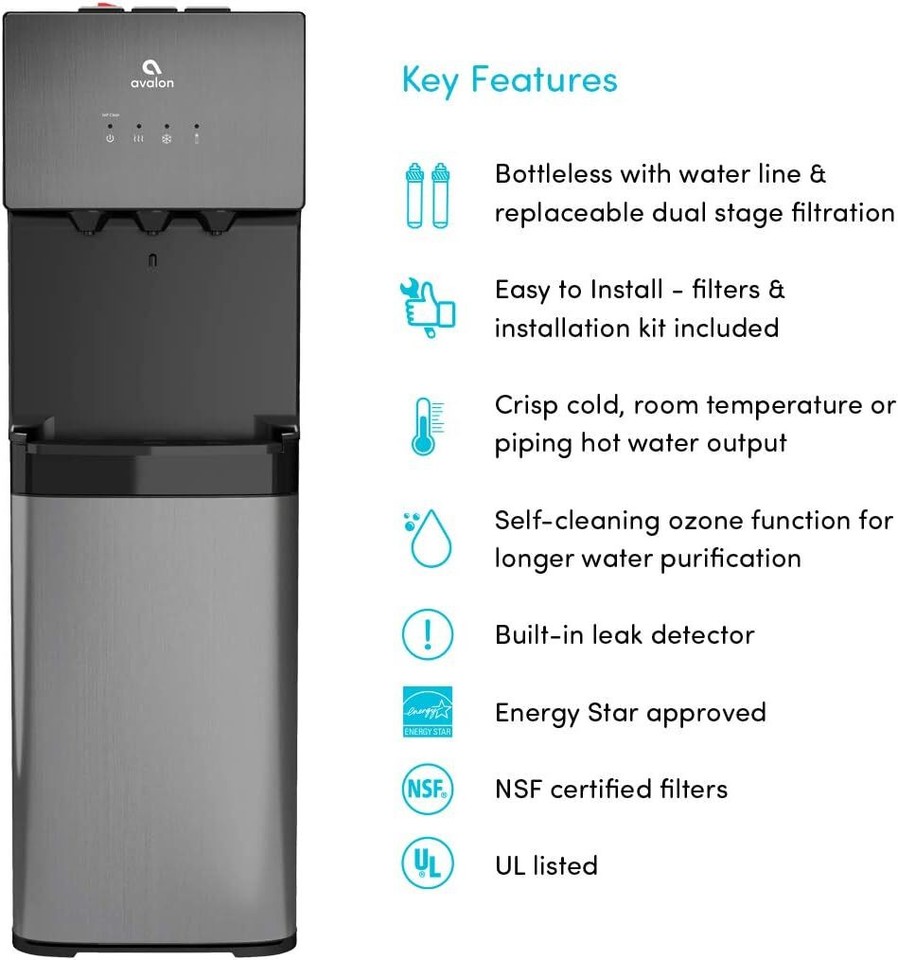 Avalon A5BLK Self Cleaning Bottleless Water Cooler Dispenser, UL, NSF