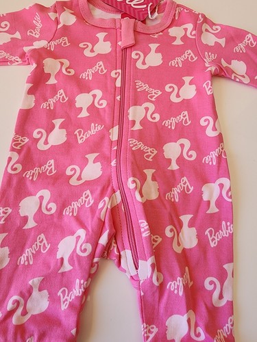 Mattel Barbie Baby Girls Pink Printed Long Sleeve Zip Romper Bodysuit Size 00 - Picture 3 of 6