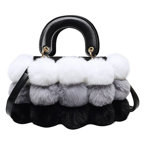 Womens Faux Fur Pompom Ball Bag Handbag Furry Fluffy Sweet Kawaii Gifts Fashion - Picture 4 of 15