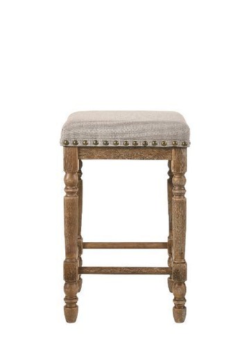 ACME Farsiris Beige Fabric Pad & Weathered Oak Finish 24"H Counter Height Stool - Picture 2 of 3