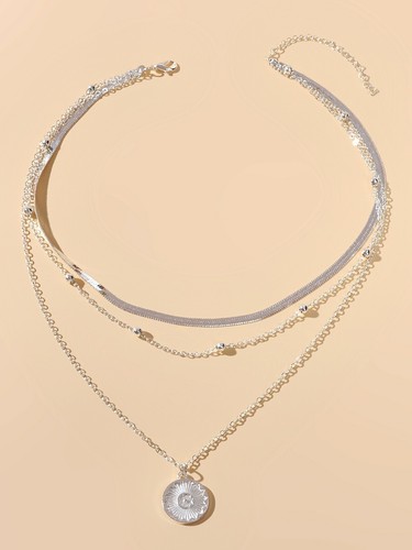3 Layers Round Pendant Drop Necklace Ladies Statement Collar Party Chain Choker - Picture 9 of 14