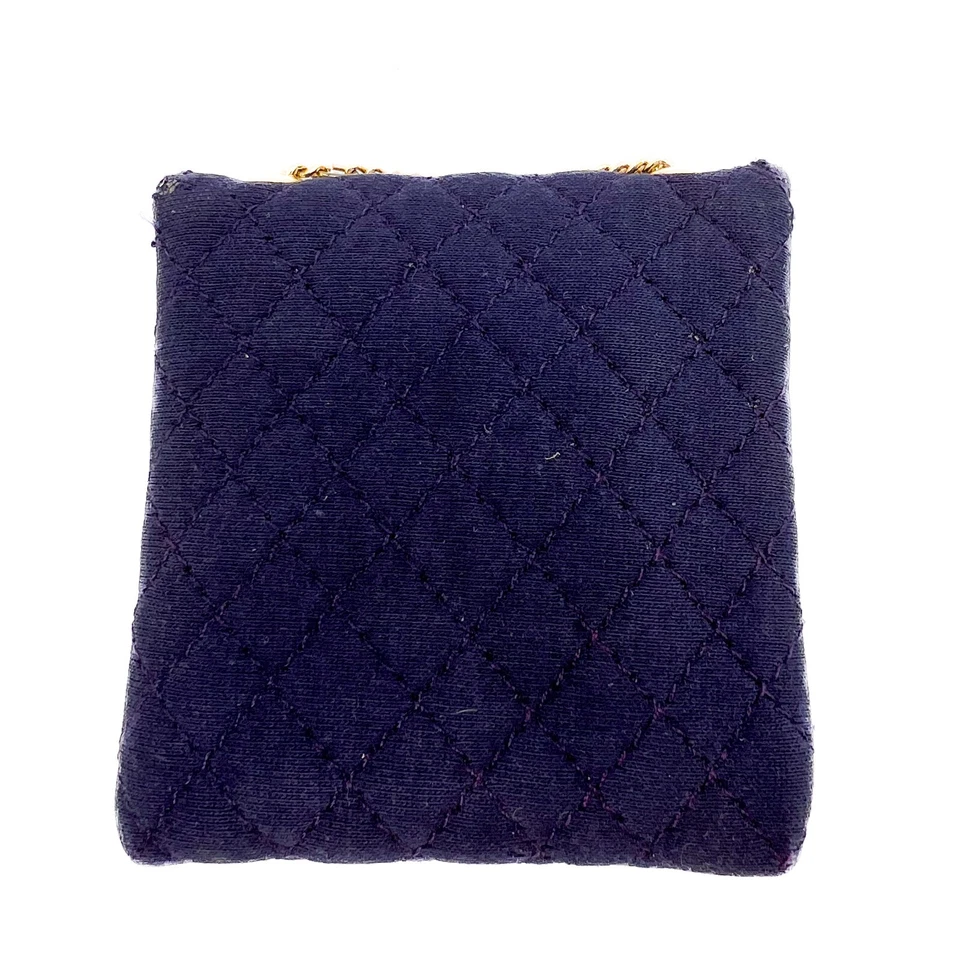 Chanel Matelasse Algodón Cadena Mini Bolsa Marca COCO Lona Bolso de Hombro Azul Marino Auténtico Foto 4 de 4