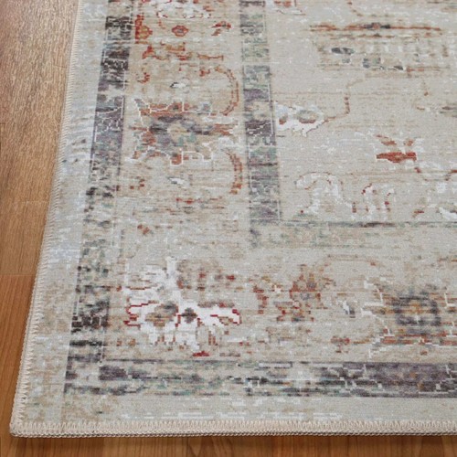 Distressed Traditional Washable Floral Scroll Border Indoor Area Rug or Runner - Picture 9 of 69