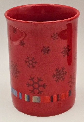 Par de tazas rojas de cerámica Godiva patrón de copo de nieve banda de colores 16 oz - Imagen 3 de 13