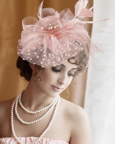 Halloween Fascinators Hat for Women Tea Party Feather Headband A-blush Pink - Picture 3 of 6