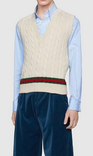 GUCCI Chaleco Tejido Cable Cachemira Marrón Camel con Red Talla Mediana Auténtico Nuevo con Etiquetas - Imagen 2 de 7