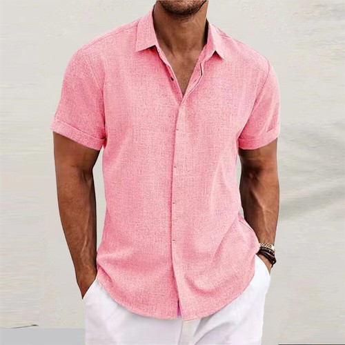 Herren Leinen Kurzarm Shirts Hemdbluse Strand Hemd Sommer Freizeithemd Basic Top - Bild 19 von 32