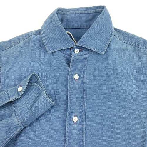 $295 EIDOS Long Sleeve Button Up Denim Shirt Mens Size XS Blue Cotton Italy