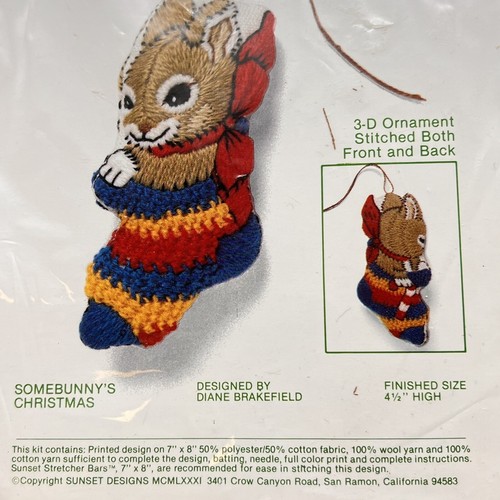 SUNSET STITCHERY Kit 134 Somebunny's Christmas - 3D Ornament Vintage NOS 1981 - Picture 2 of 9