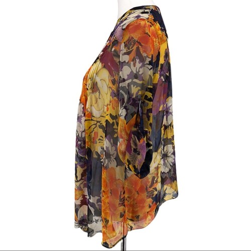 Women's Orange Gibson 100% Silk Floral Print Fly Away Top sz S - Picture 4 of 8