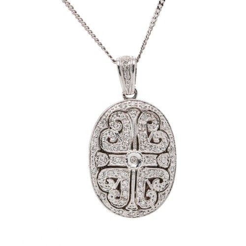 14k White Gold Diamond Locket Pendant Necklace - Picture 2 of 7