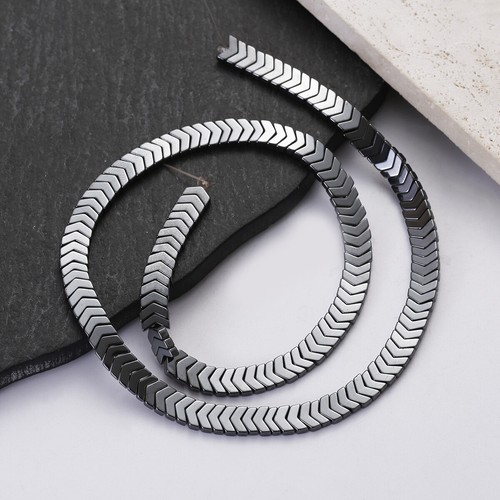 Pulsera collar cuentas sueltas hematita negra con flecha plana lisa en forma de V 15"" - Imagen 18 de 19