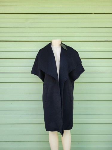 New ZARA Woman Black 56% Wool Coat OVERCOAT OPEN FRONT Short Sleeve size S - Picture 8 of 12