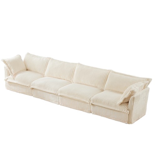 Slipcovered Long Sofa, 4 Seater Sofa with Removable Cover, Extra Deep Couch for
