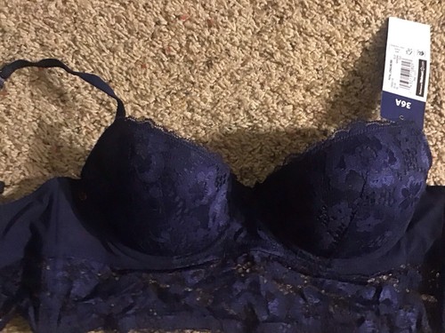 NWT Womens Adored Adore Me Payal LongLine Demi Navy Blue Lace Bra Size 36A - Picture 2 of 5
