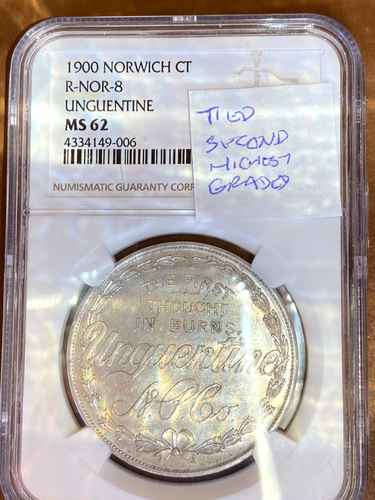 1900 NORWICH CT RULAU NOR-8 UNGUENTINE    OBSTETRIC CALENDAR  TOKEN NGC MS62 - Picture 1 of 4