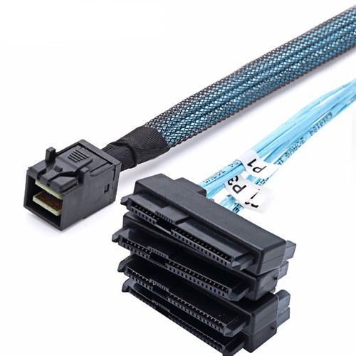 Cable de ruptura delantera de disco duro Mini-SAS HD SFF-8643 a 4 SAS SFF-8482 RAID - Imagen 1 de 6