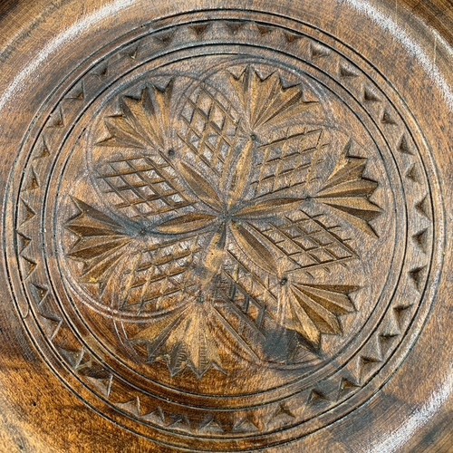 VTG Wood Bread Plate Tray Hand Carved Floral Leaf Antique Motif 7” Tiki Bar - Picture 8 of 15