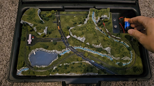Vintage European Briefcase Train Layout- Works Some Loose Parts Read Desc. - Video 1 of 1