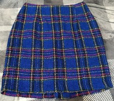 TR Bentley Mini Skirt 10 Vintage Textured Print Tartan 90s Blue Lined Tweed