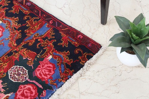 2x2 Vintage Traditional Oriental Floral Handmade Wool Blue Doormat Area Rug - Picture 7 of 10