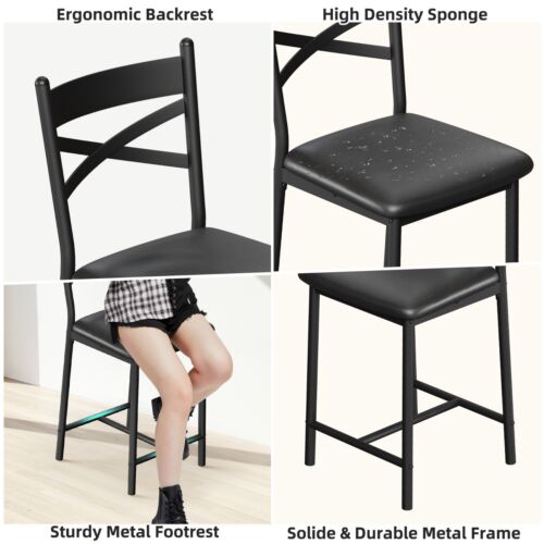 Set of 2 Bar Stools Counter Height Upholstered Chairs Kitchen Island Dining Room - Picture 12 of 22