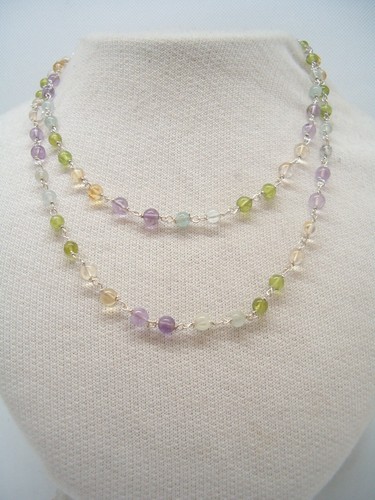 Collana in Argento 925 e ACQUAMARINA, PERIDOTO, AMETISTA e QUARZO - Pietre Dure - Foto 1 di 8