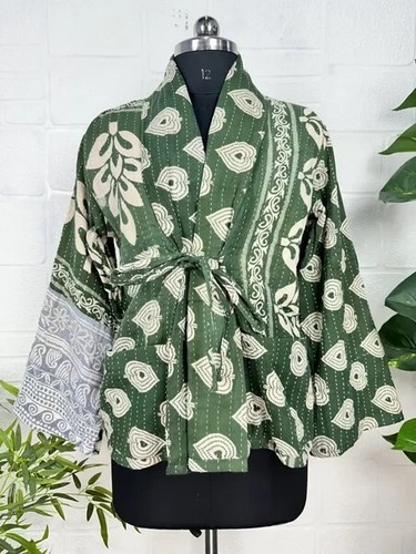10 Pc Indian Handmade Kantha Jacket, Soft Cotton Kantha Jacket, Bath Robe Kimono - Picture 2 of 5
