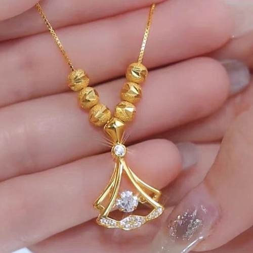 Genuine 18K Gold Diamond Ginkgo Leaf Pendant Necklaces Simple Zircon Neck Chain - Picture 7 of 33