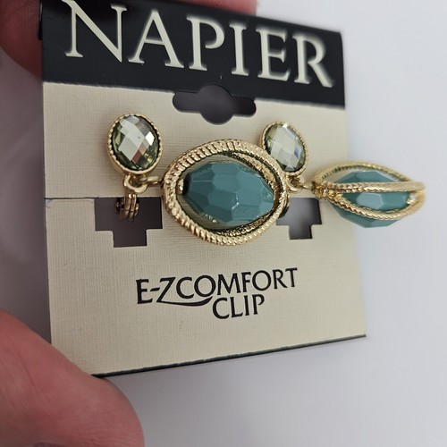 Napier Halskette & Ohrringe Set goldfarben oval Kettenglieder meergrün blau Perlen - Bild 6 von 9