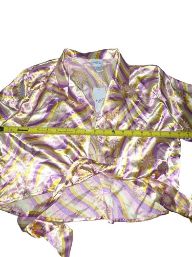 Rue21 Purple Pink Gold Crop Top Womens Size L - Long Sleeve Tie Front - Picture 7 of 7