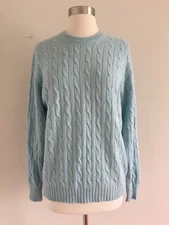 HAWICK CASHMERE CABLE KNIT BLUE 100% PURE CASHMERE SWEATER SZ L MADE IN SCOTLAND