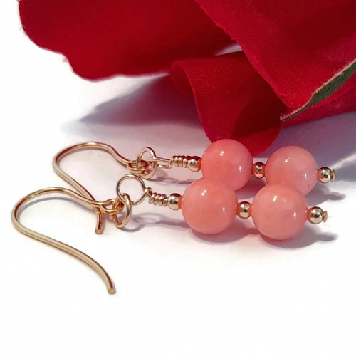 Pink Shell Pearl Earrings Dangle Drop Gemstone Earrings Vintage Style - Picture 4 of 10