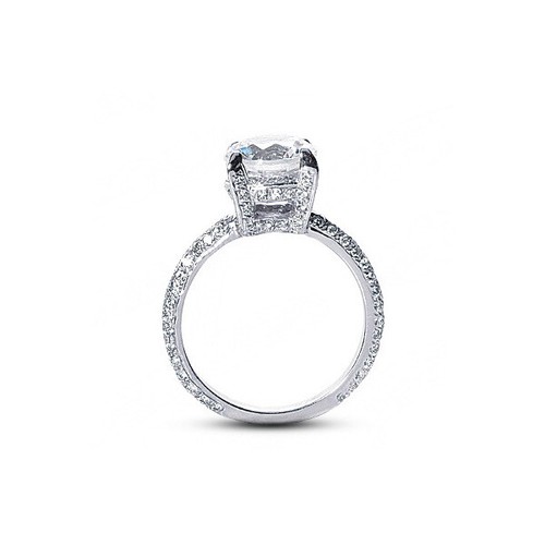 Anillo clásico de platino con diamantes naturales certificados redondos E SI1 3,22 quilates piedra lateral - Imagen 3 de 6