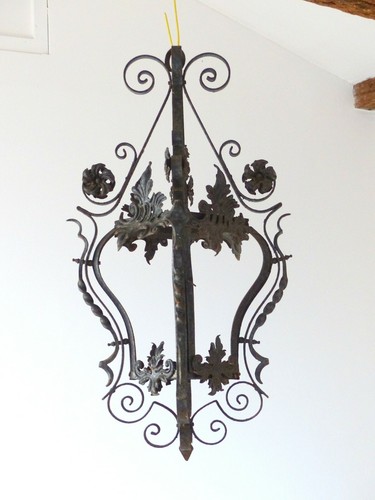 30" XL French Lantern Gothic Castle Tole Iron Late 19TH Chandelier Ceiling - Picture 2 of 12