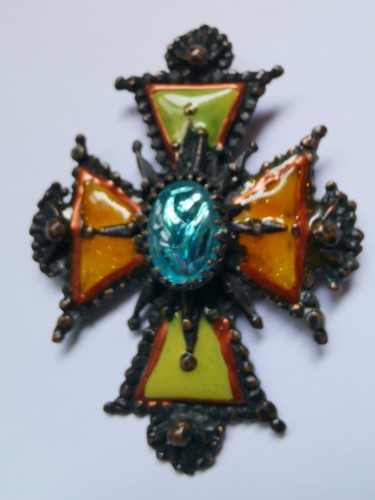 Broche Ou Pendentif Vintage St Tropez Gas - Croix émaillée 8,5x6,3 Cm - Très Bon état