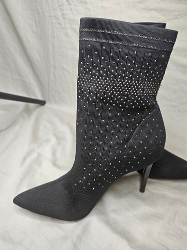 Jessica Simpson Lytona Stiletto Calcetín Botas Mujer 8.5 Negro Tejido Dorado Estrás - Imagen 3 de 10