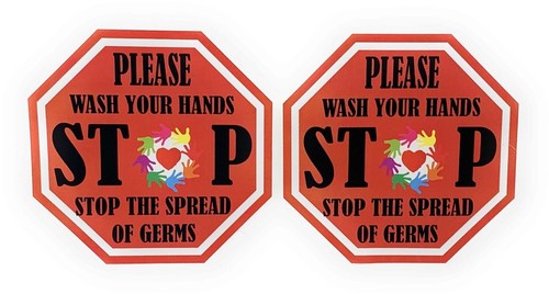 STOP PLEASE WASH YOUR HANDS 5"x5" Removal Decal Sticker Set of 2 For Bathroom - Picture 1 of 4