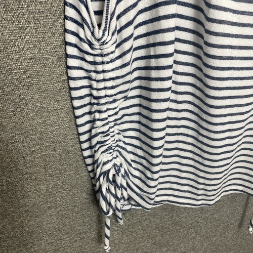 Cherish Womens Top Size Large Tank Sleeveless Blue White Stripes Side Ruching - Picture 3 of 7