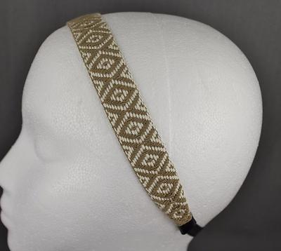 Brown White braided woven tribal design stretch elastic headband 1'' wide