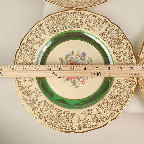 Vintage Victorian Dinner Plate Johnson Brothers Green Yellow Gold Floral SET 4 - Picture 23 of 24