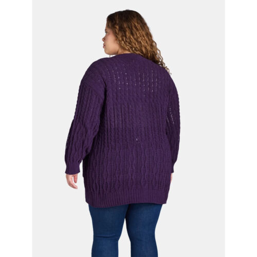 Suéter cárdigan de chenilla Terra & Sky para mujer Plus 3X 24W-26W, berenjena de peso medio - Imagen 4 de 11