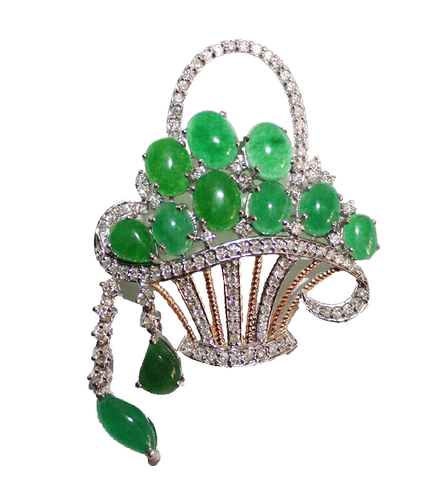 2.12ct Natural Round Diamond 14K Solid White Gold Emerald Anniversary Brooch Pin