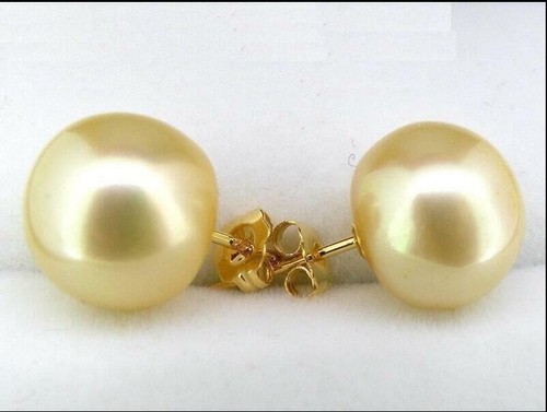 Riesiger AAAA13-14 mm Originalgold Südsee Perle Ohrring 14 Karat Gelbgold Verschluss - Bild 3 von 5